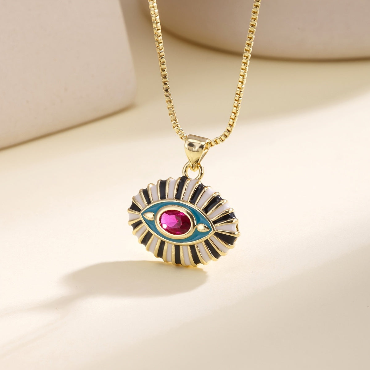 18k Vintage Enamel Evil Eye Necklace