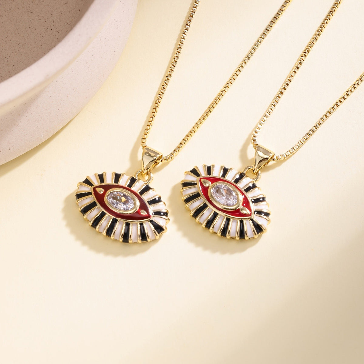18k Vintage Enamel Evil Eye Necklace