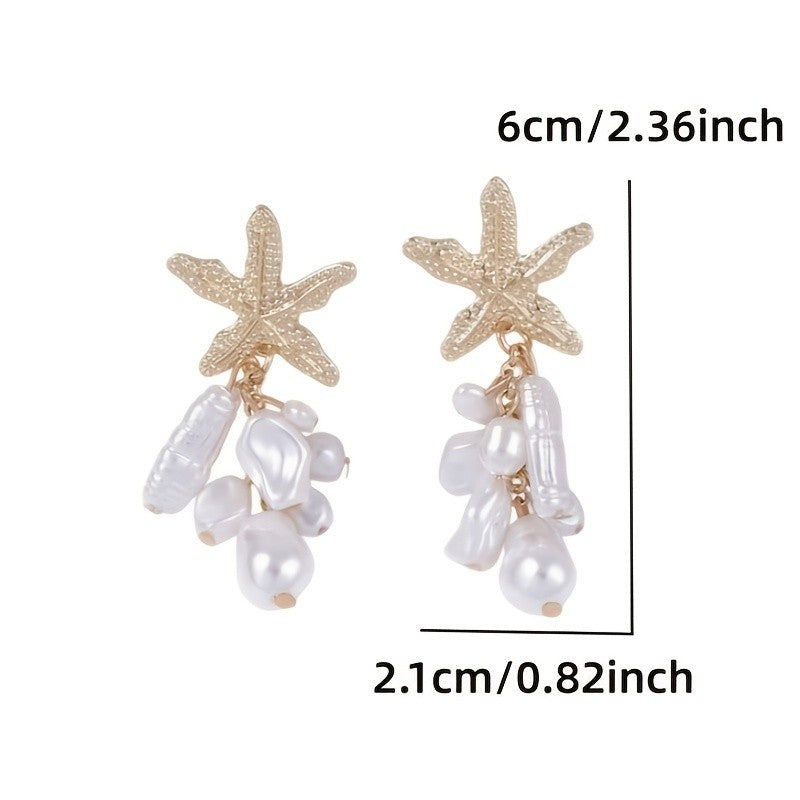 Boho Textured Starfish Faux Pearl Earrings