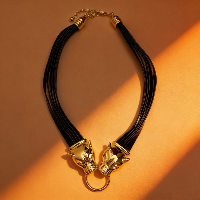 Classy Dual Wolf Head Choker Necklace