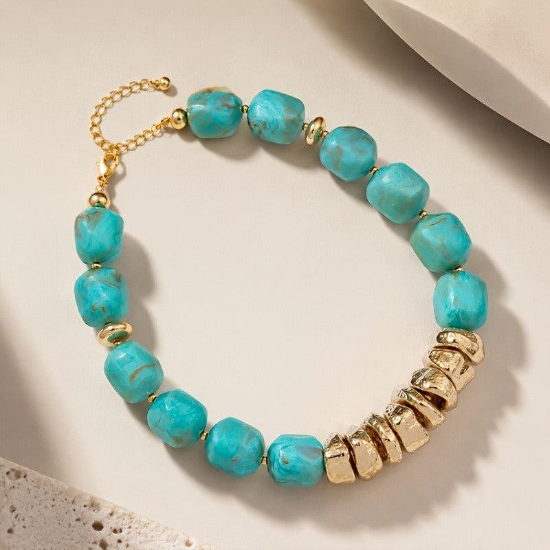 Boho Teal Resin Beaded Necklace