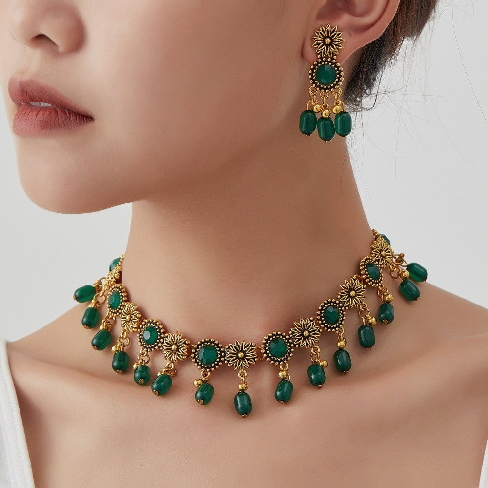 Boho Multicolor Floral Choker Necklace & Earring Set
