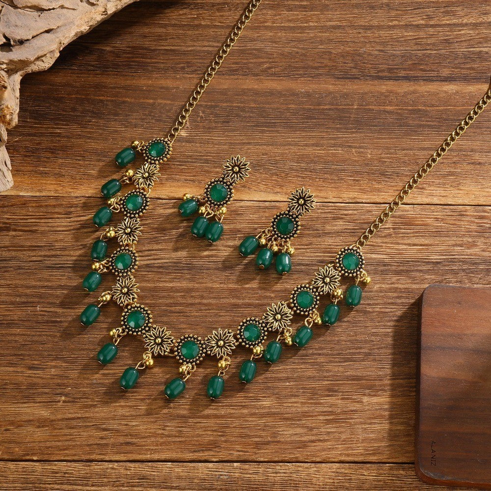 Boho Multicolor Floral Choker Necklace & Earring Set