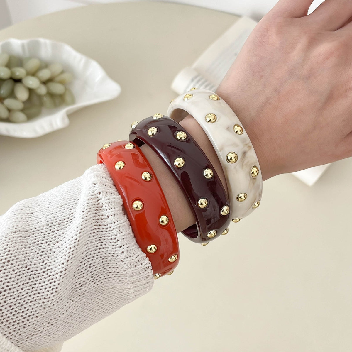 18k Boho Studded Resin Bangle Set