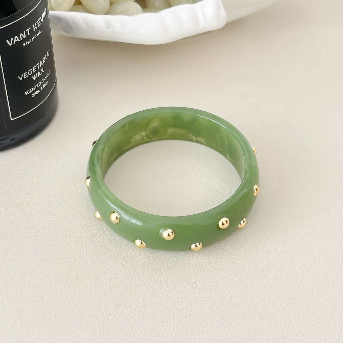 18k Boho Studded Resin Bangle Set