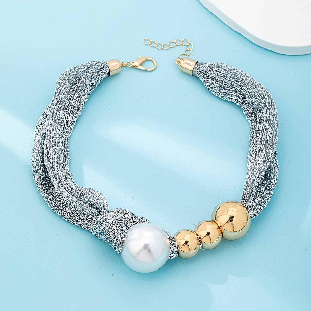 Elegant Mesh Pearl Bib Necklace