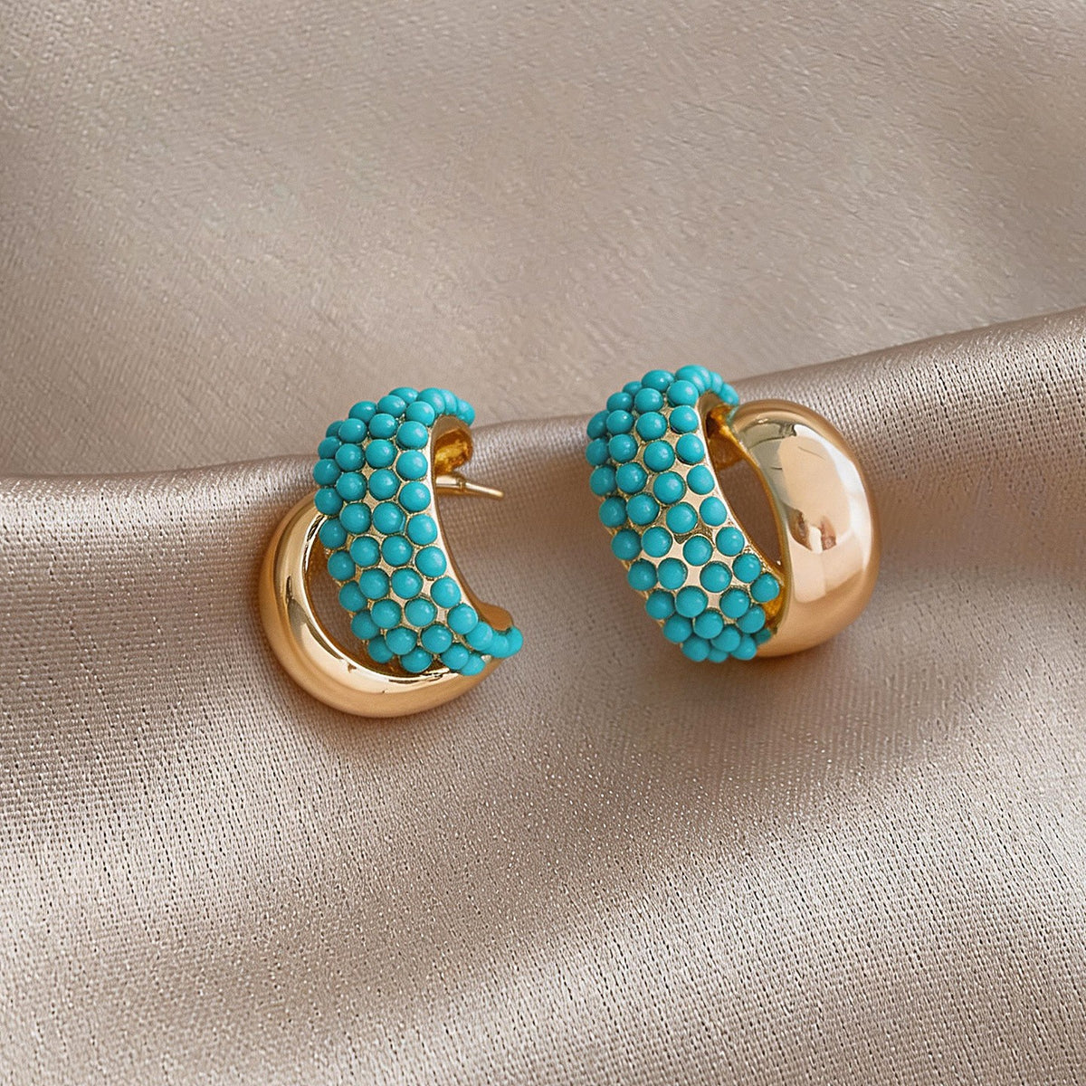 Classy Turquoise Bead C-Hoop Earrings