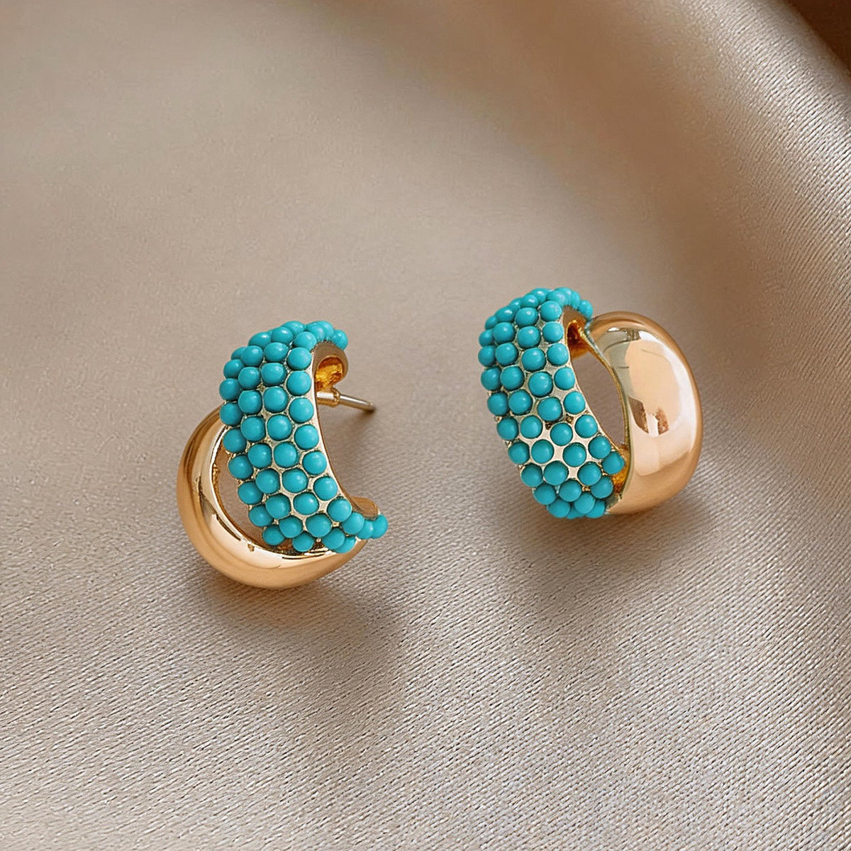Classy Turquoise Bead C-Hoop Earrings