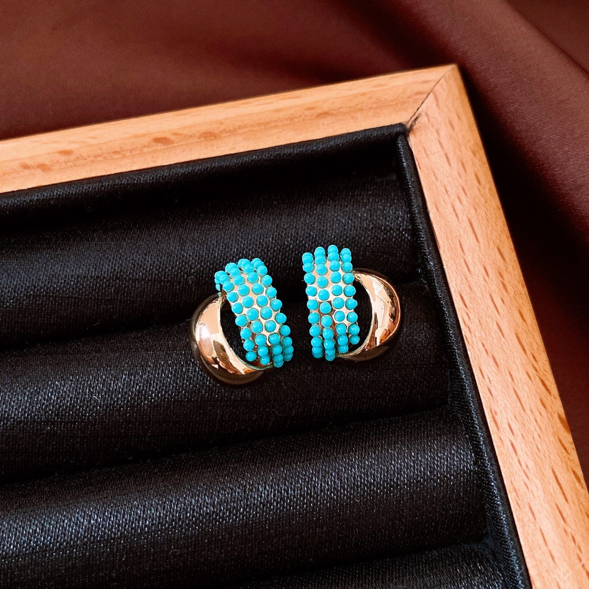 Classy Turquoise Bead C-Hoop Earrings