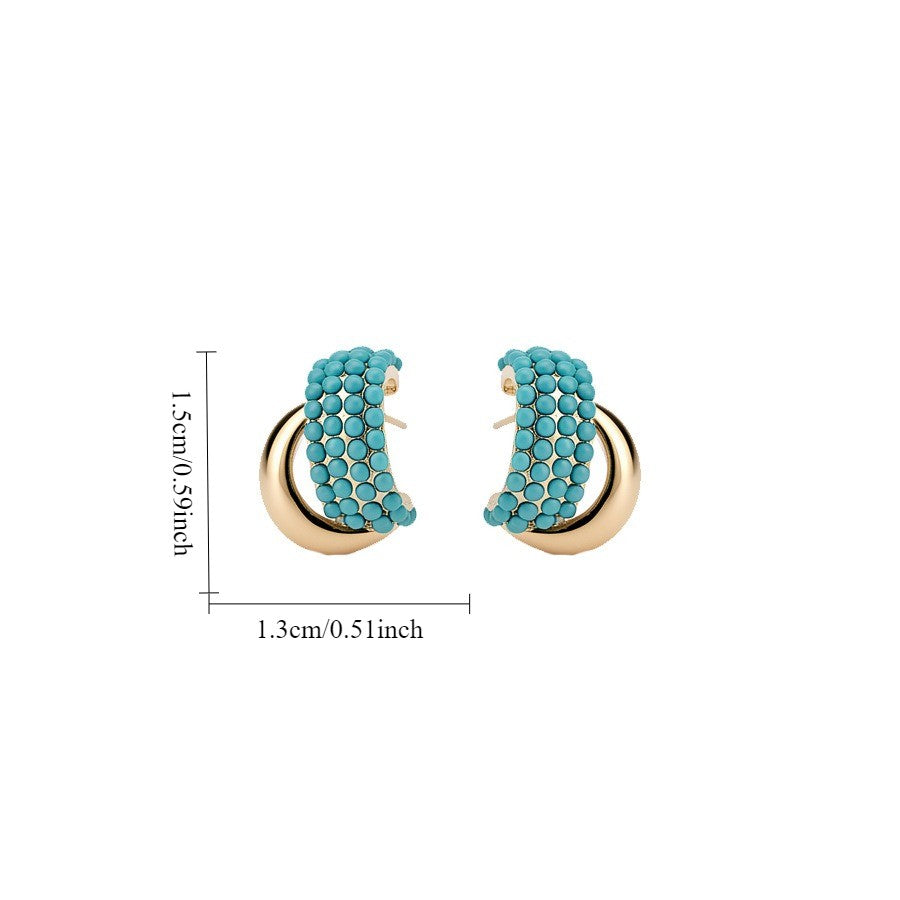 Classy Turquoise Bead C-Hoop Earrings
