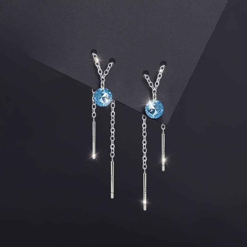 Elegant Blue Zircon Tassel Earrings
