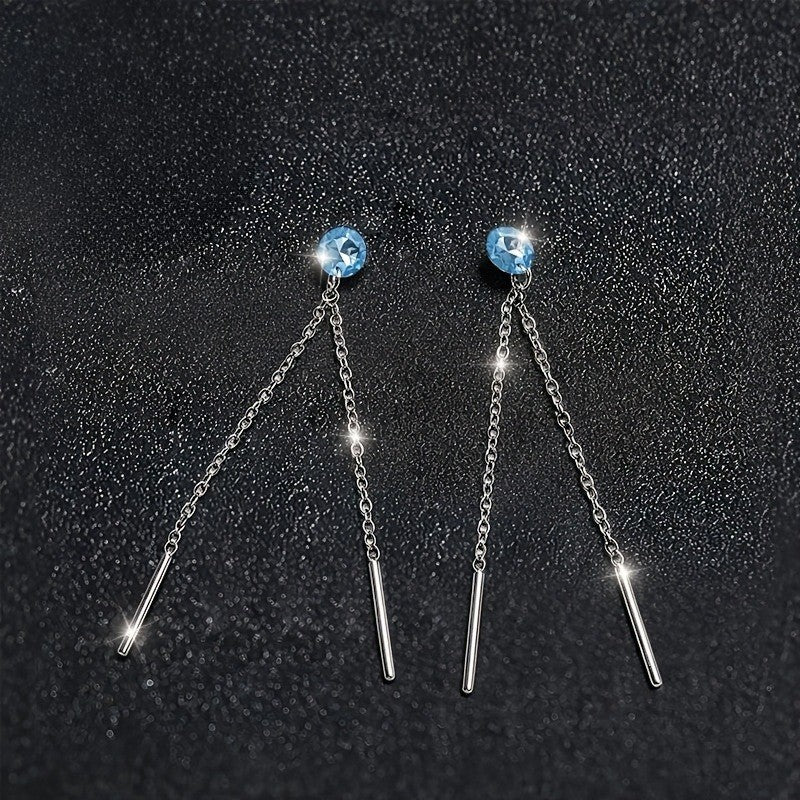 Elegant Blue Zircon Tassel Earrings