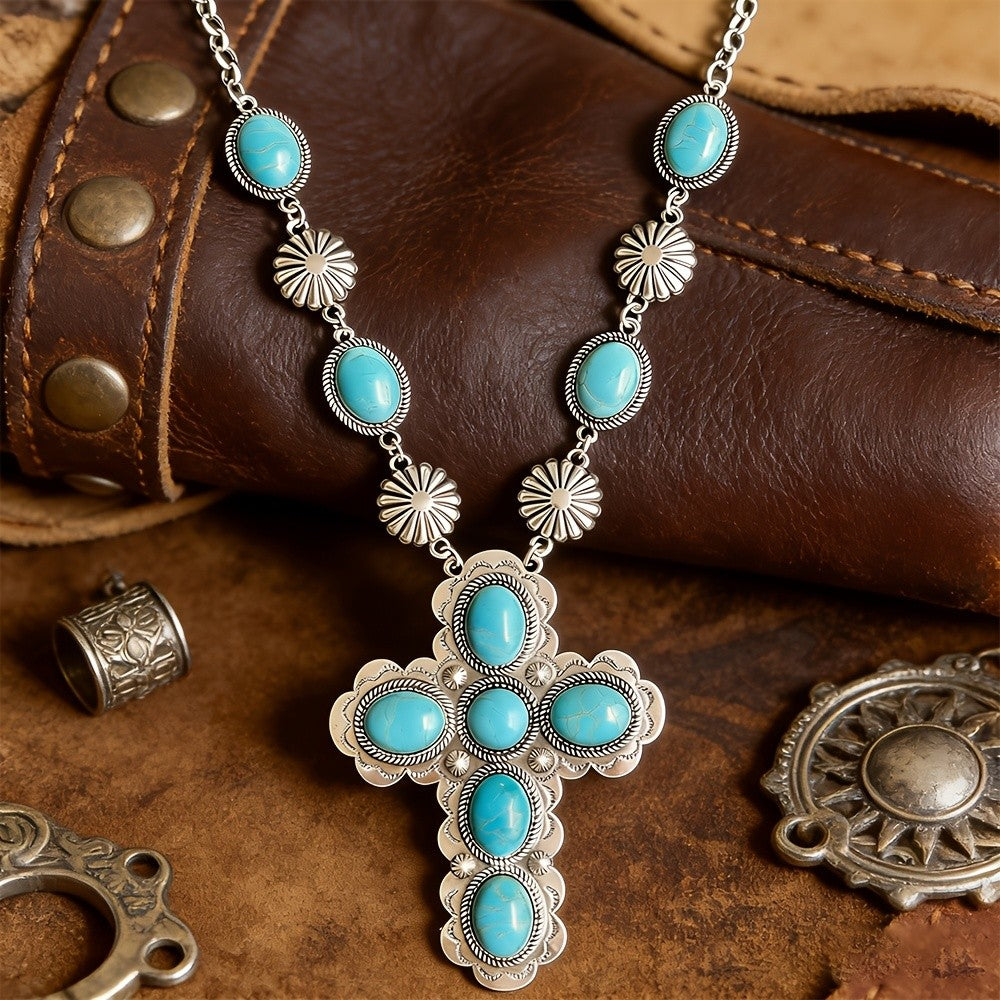 Boho Turquoise Cross Necklace
