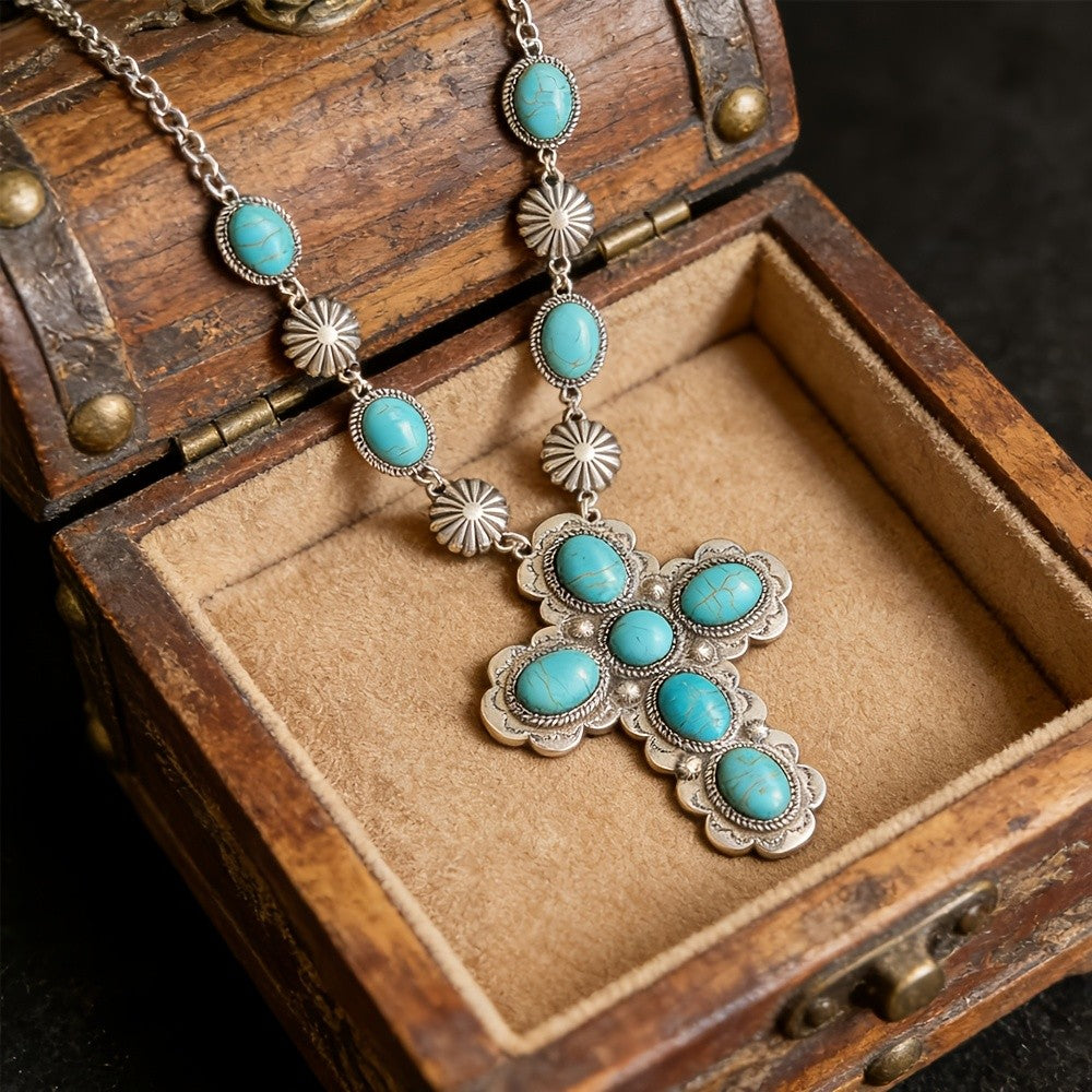 Boho Turquoise Cross Necklace