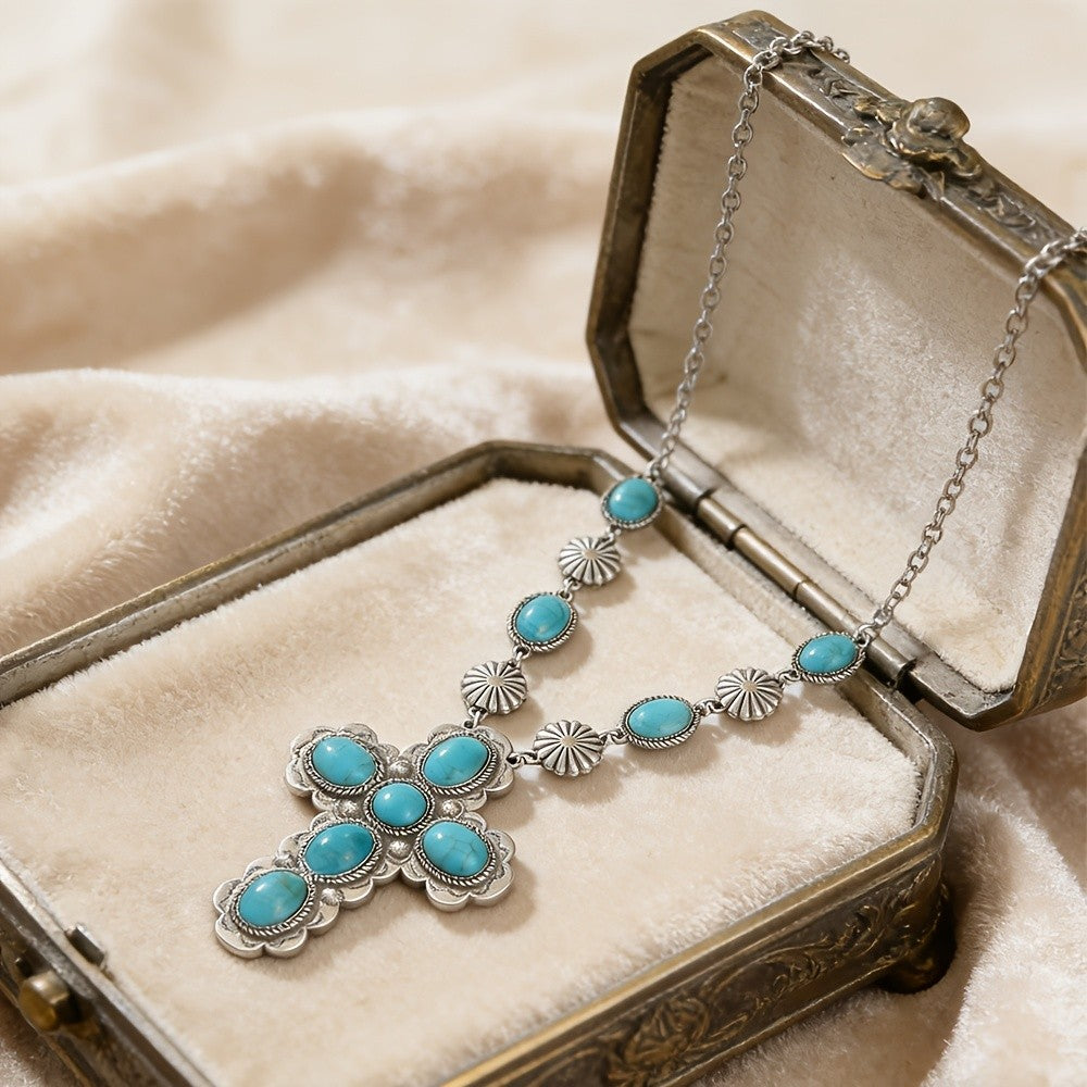 Boho Turquoise Cross Necklace