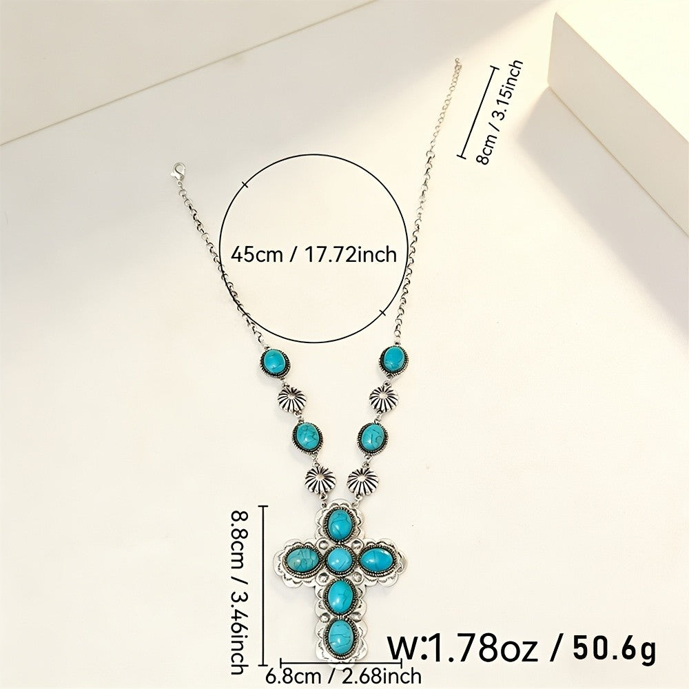 Boho Turquoise Cross Necklace