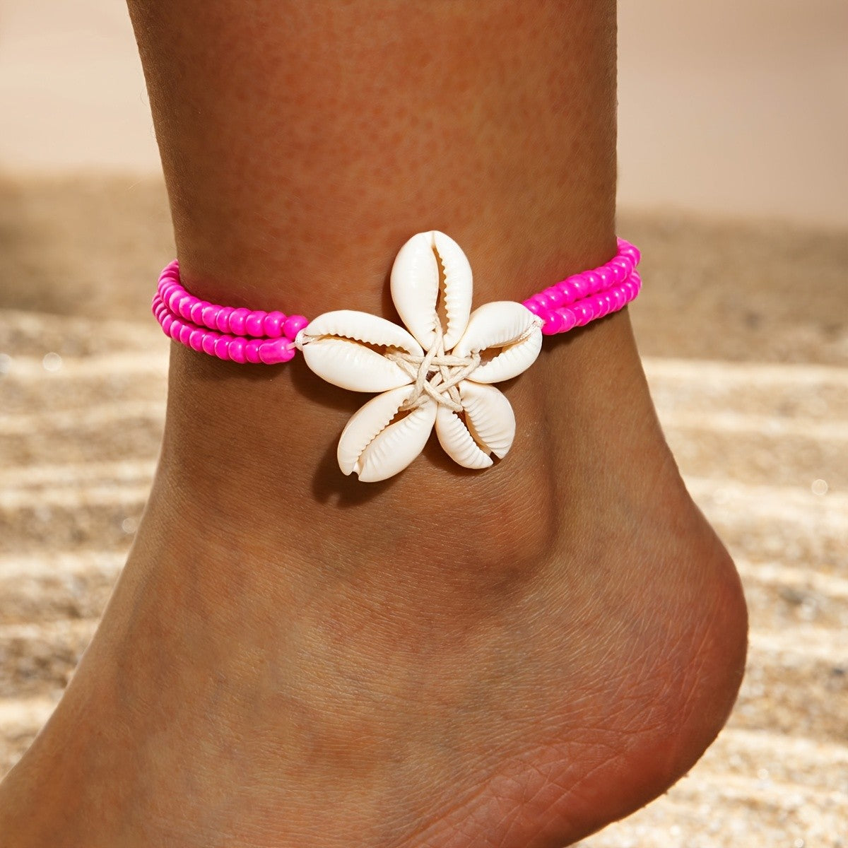 Boho Colorful Beaded Shell Flower Anklet