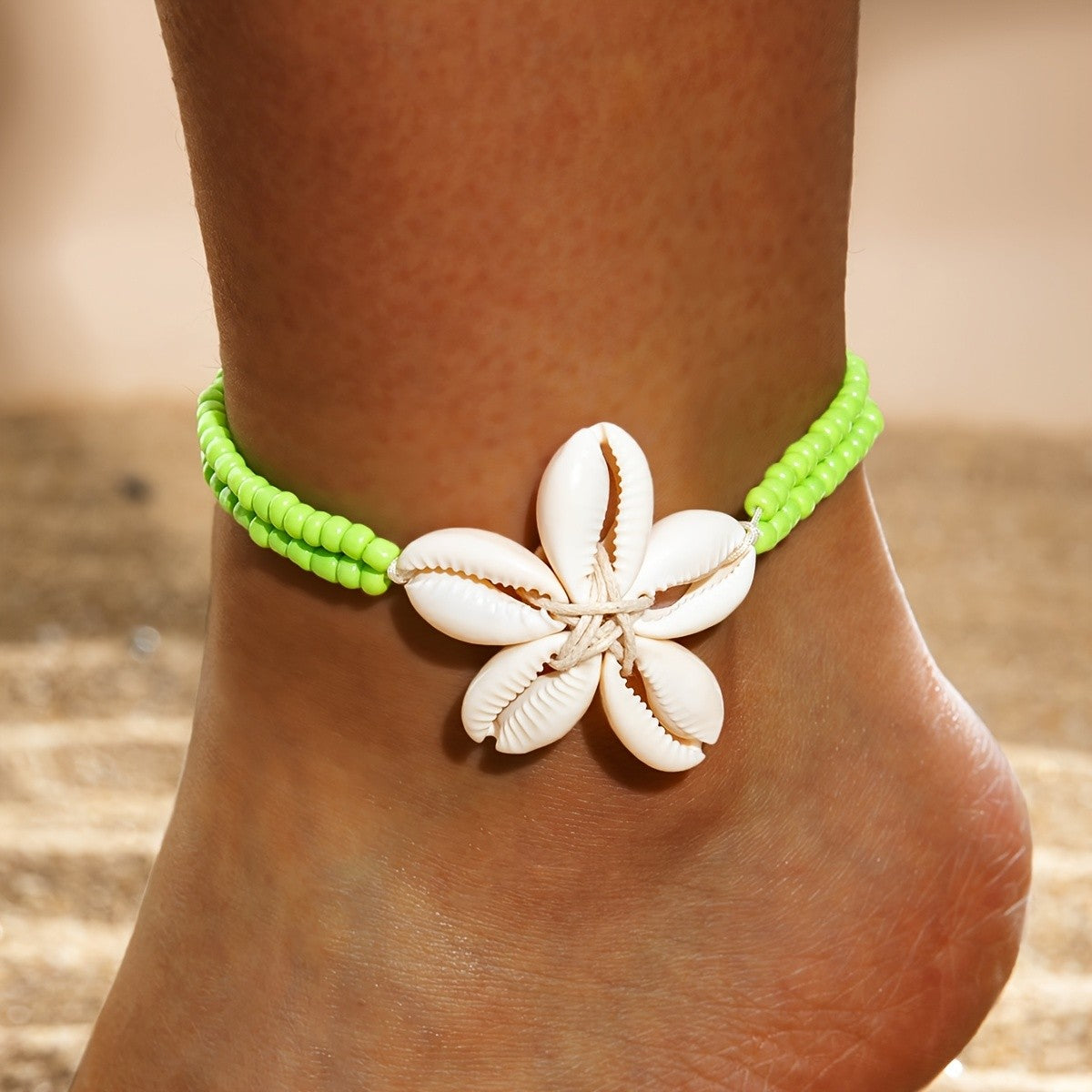 Boho Colorful Beaded Shell Flower Anklet
