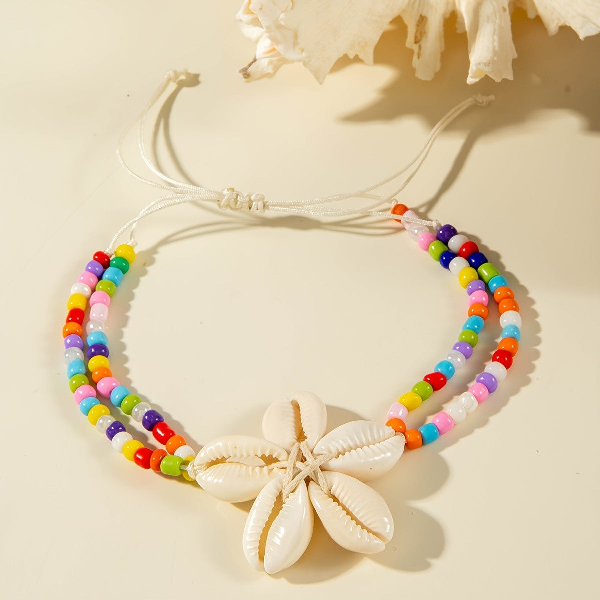 Boho Colorful Beaded Shell Flower Anklet