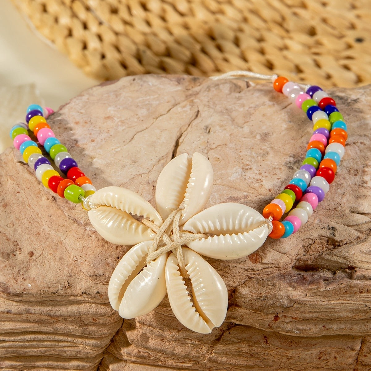 Boho Colorful Beaded Shell Flower Anklet