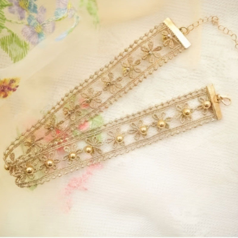 Dainty Floral Pearl Lace Choker Necklace