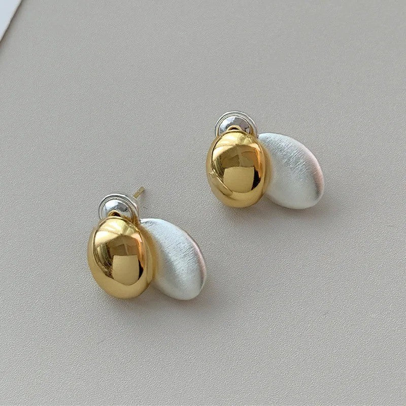 Classy Two-Tone Bean Stud Earrings