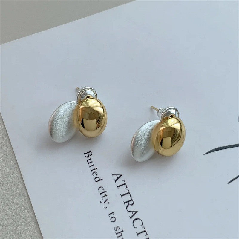 Classy Two-Tone Bean Stud Earrings