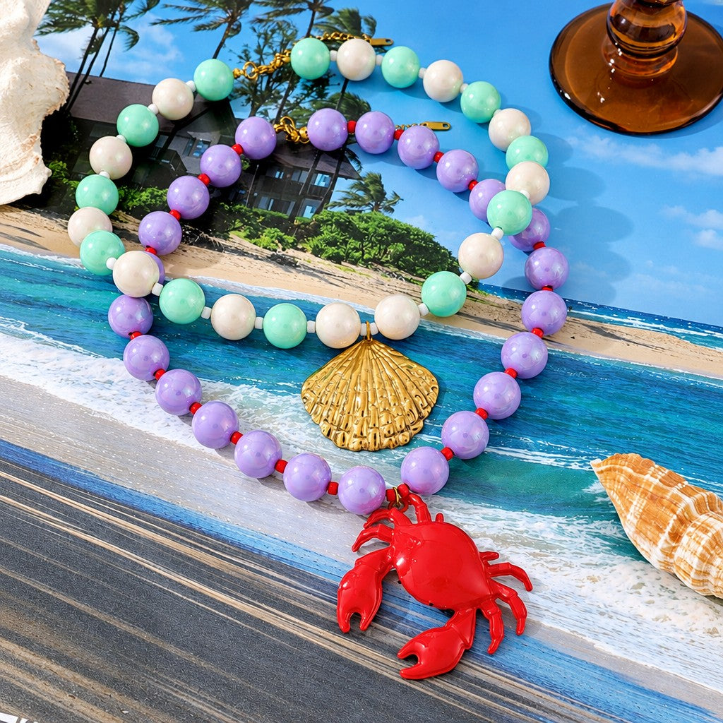 18k Boho Pink Pearl Lobster Necklace