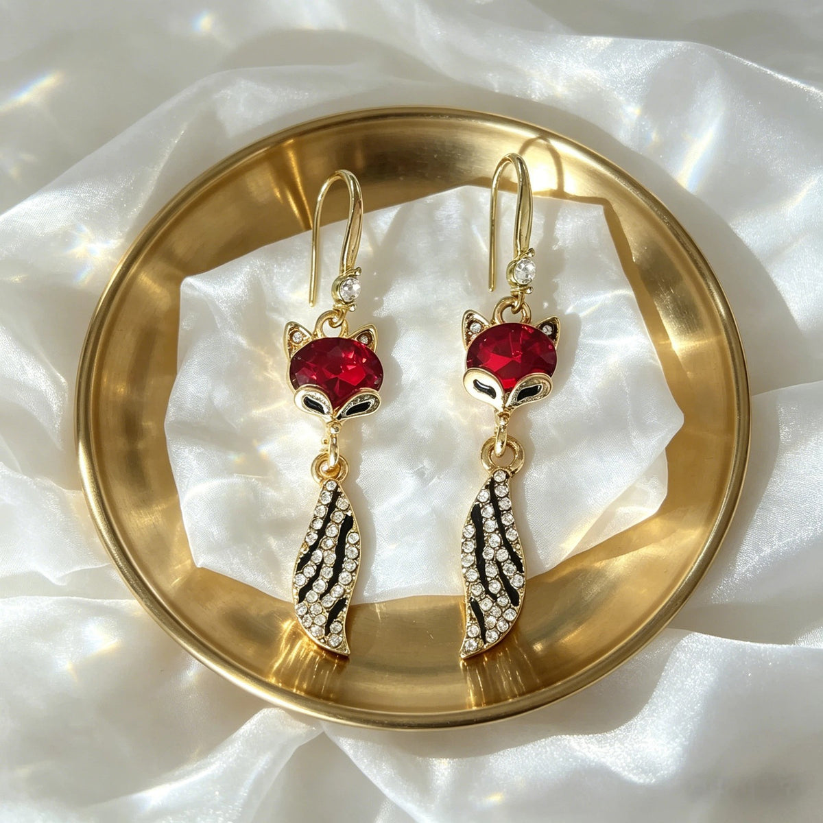 Cute Ruby Red Fox Dangle Earrings