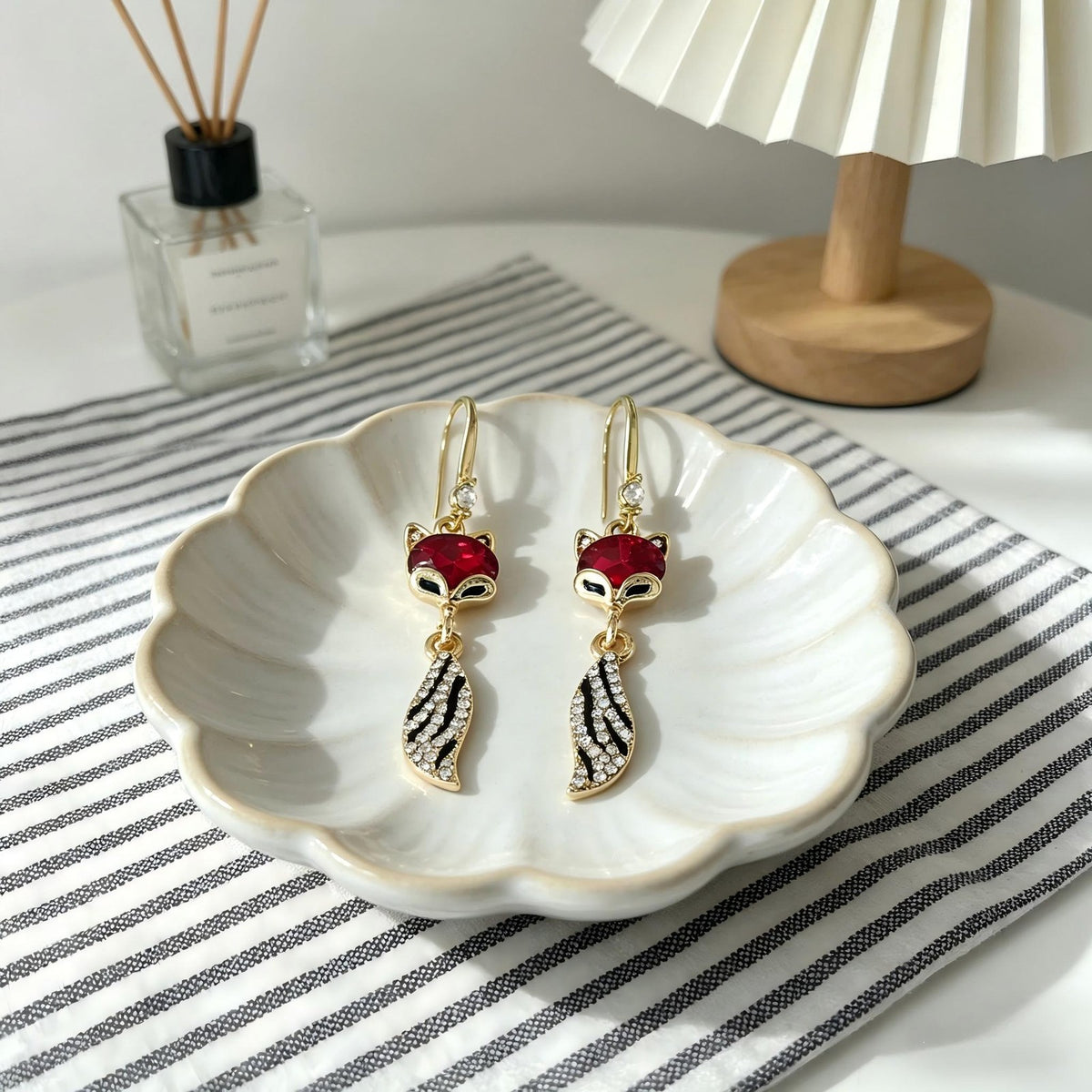 Cute Ruby Red Fox Dangle Earrings