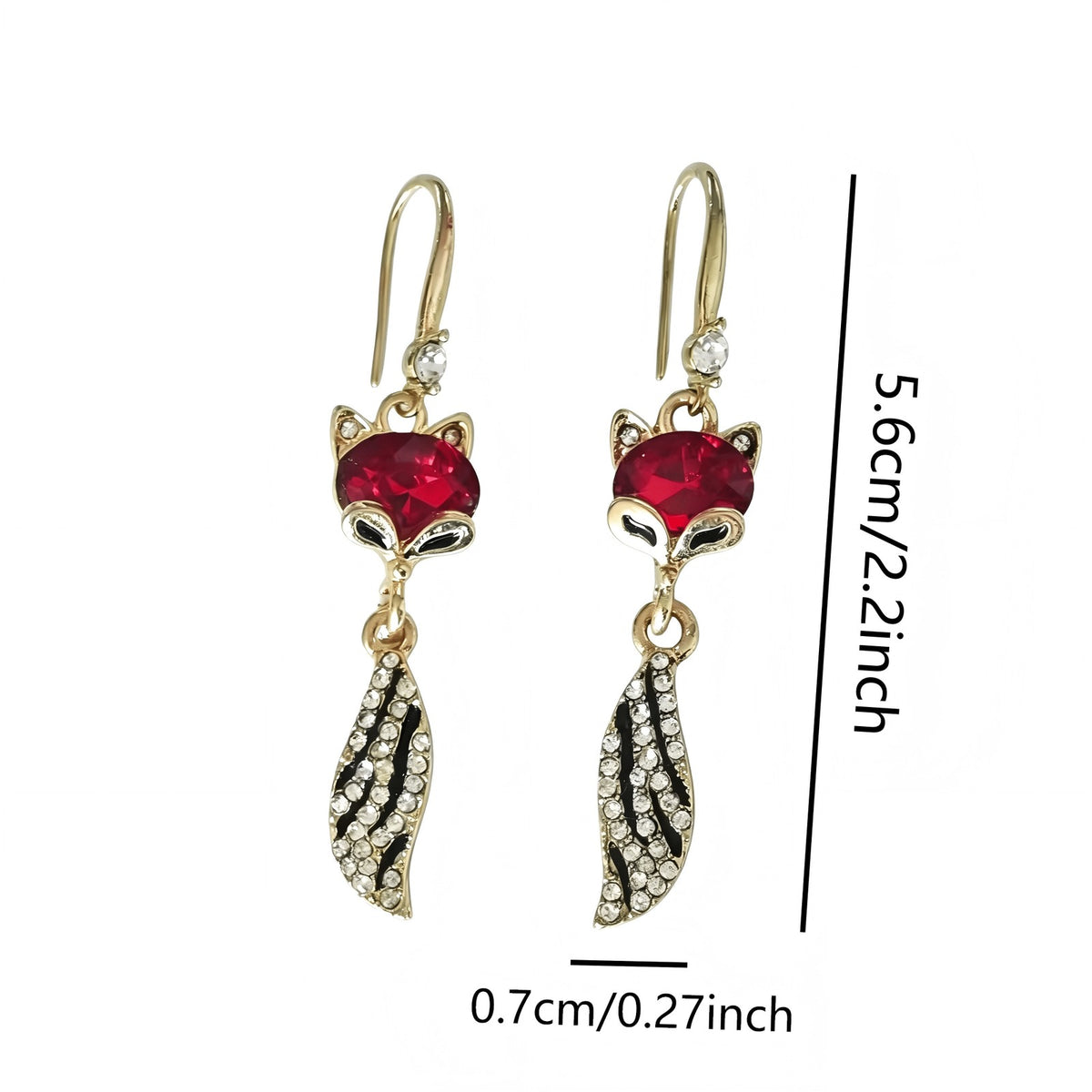 Cute Ruby Red Fox Dangle Earrings