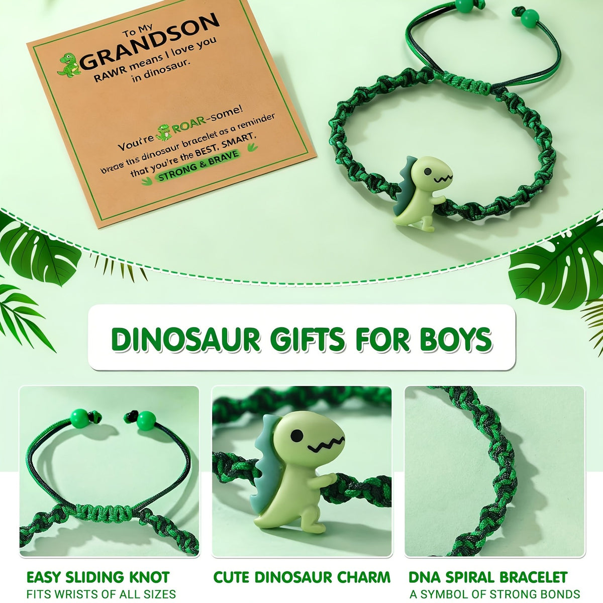 Cute Green Dinosaur Braided Bracelet