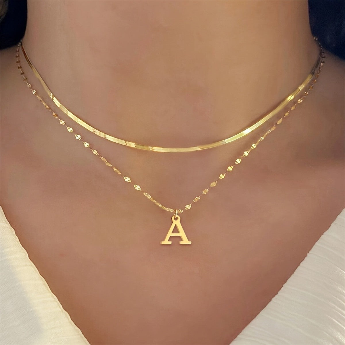 Dainty Layered Initial Letter Necklace