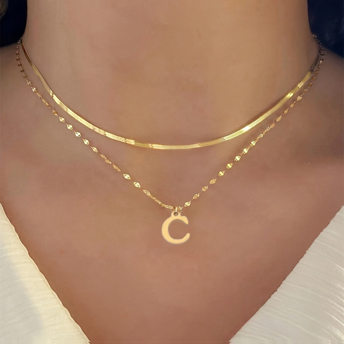 Dainty Layered Initial Letter Necklace