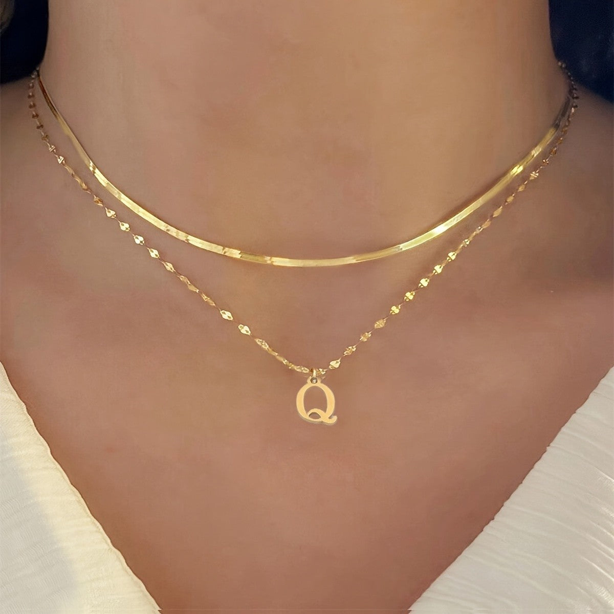 Dainty Layered Initial Letter Necklace