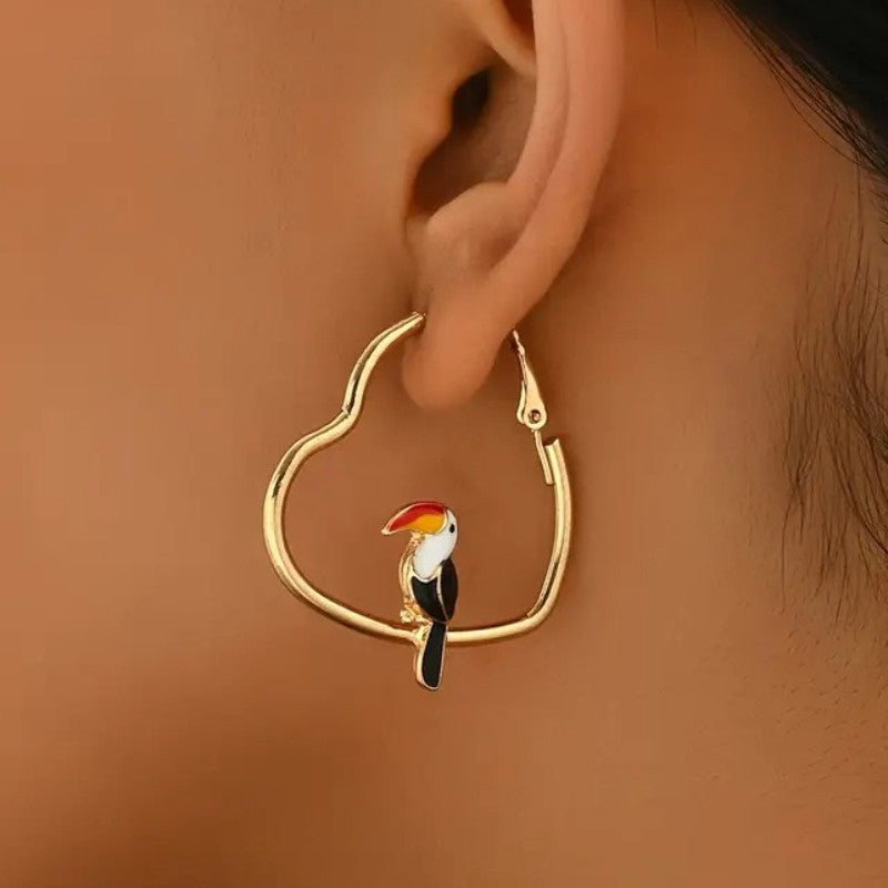 Vintage Toucan Heart Hoop Earrings