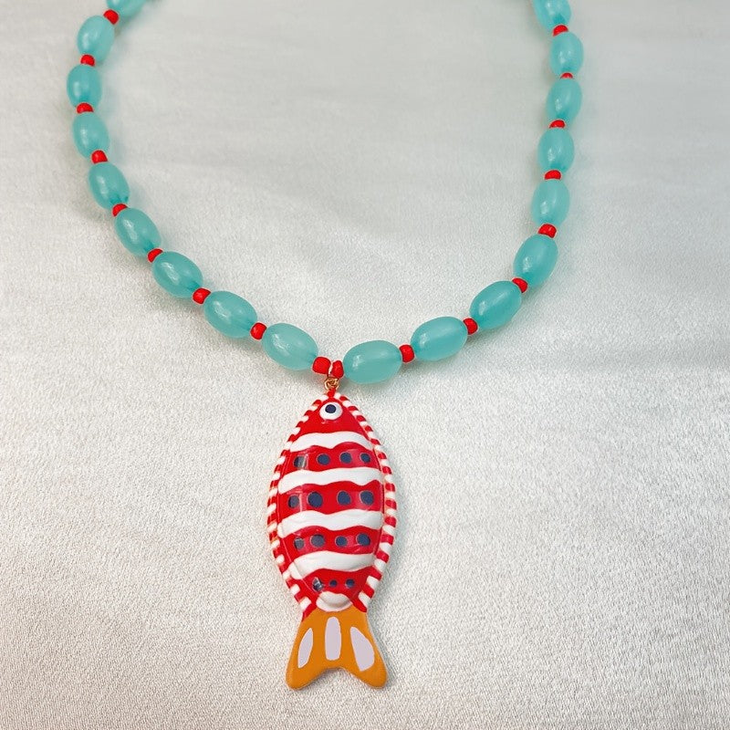 Boho Striped Fish Beaded Necklace