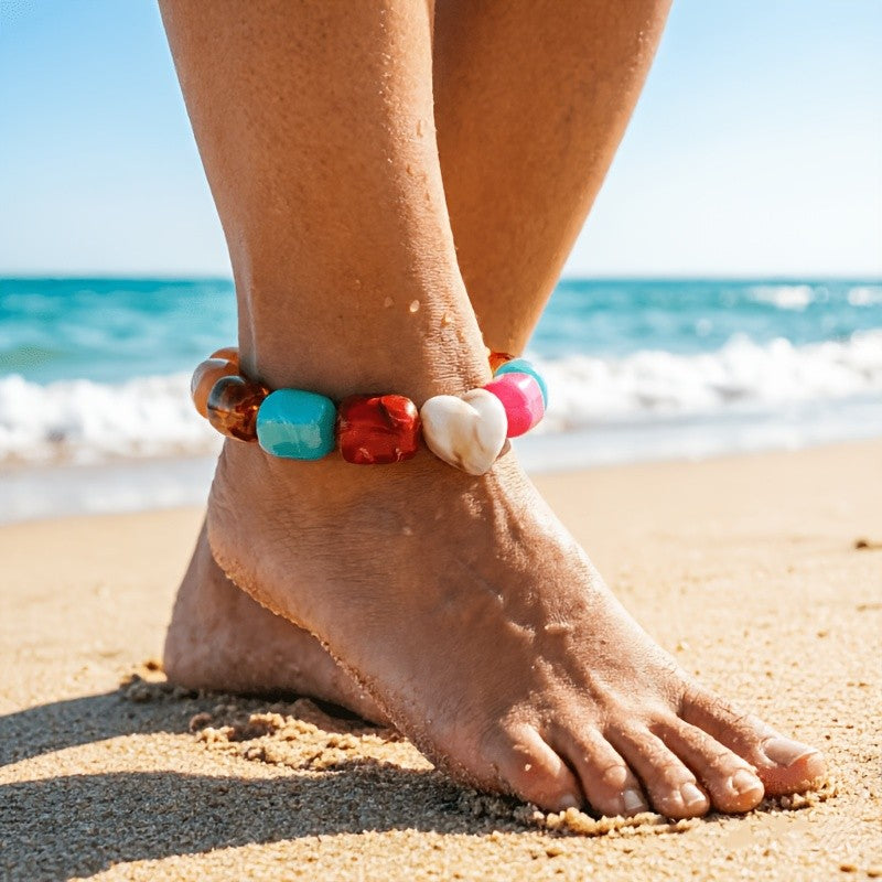 Boho Multicolor Resin Heart Anklet