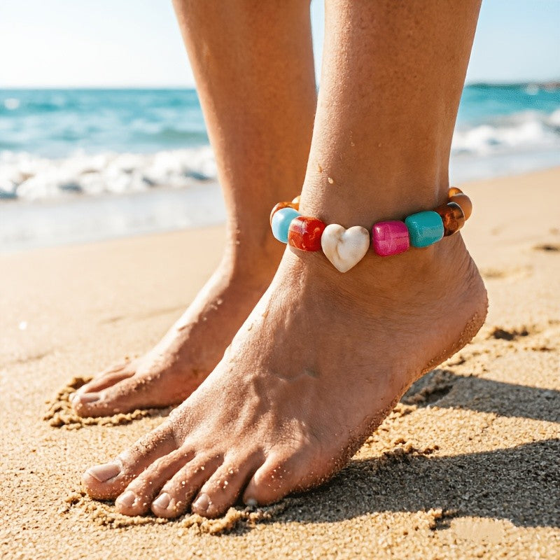 Boho Multicolor Resin Heart Anklet