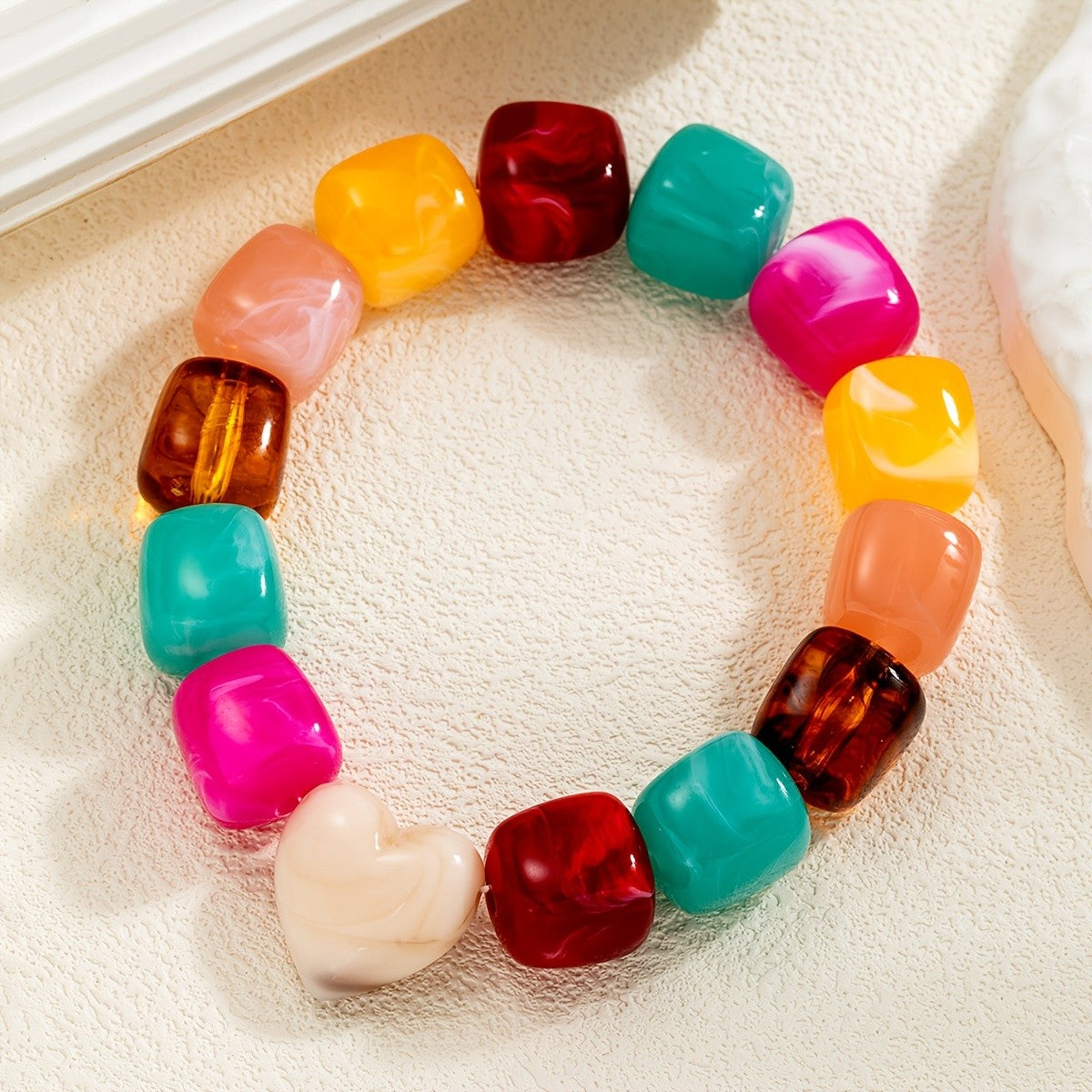 Boho Multicolor Resin Heart Anklet