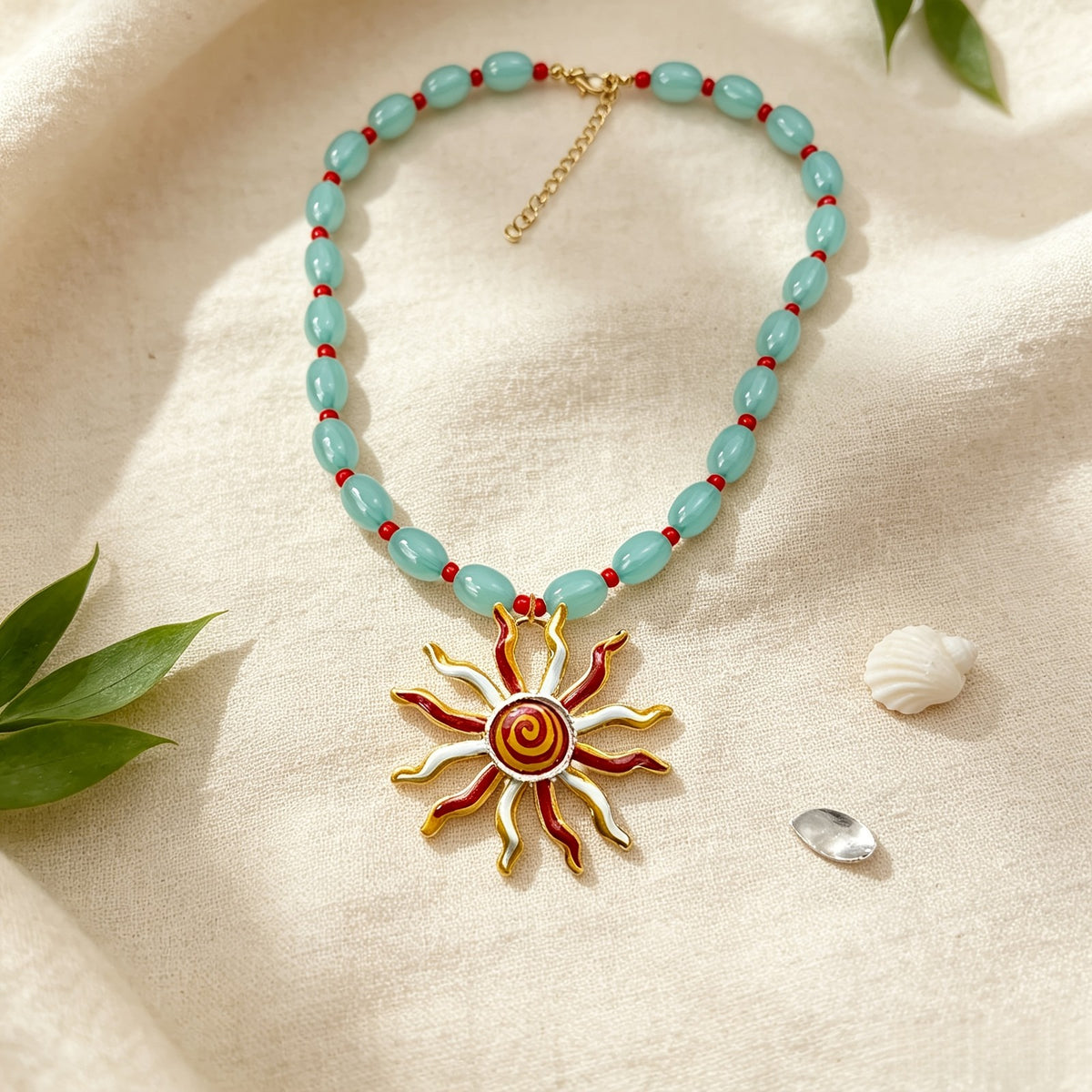 Elegant Mint Beaded Sun Necklace