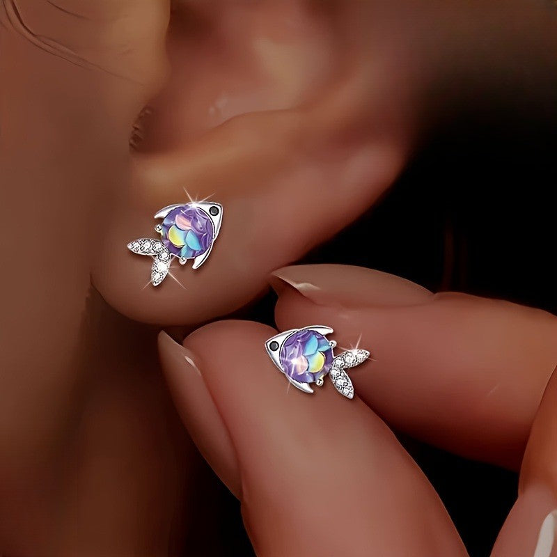 Cute Iridescent Fish Stud Earrings