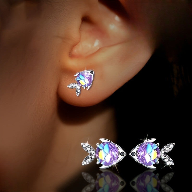 Cute Iridescent Fish Stud Earrings