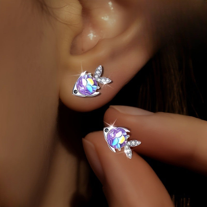 Cute Iridescent Fish Stud Earrings