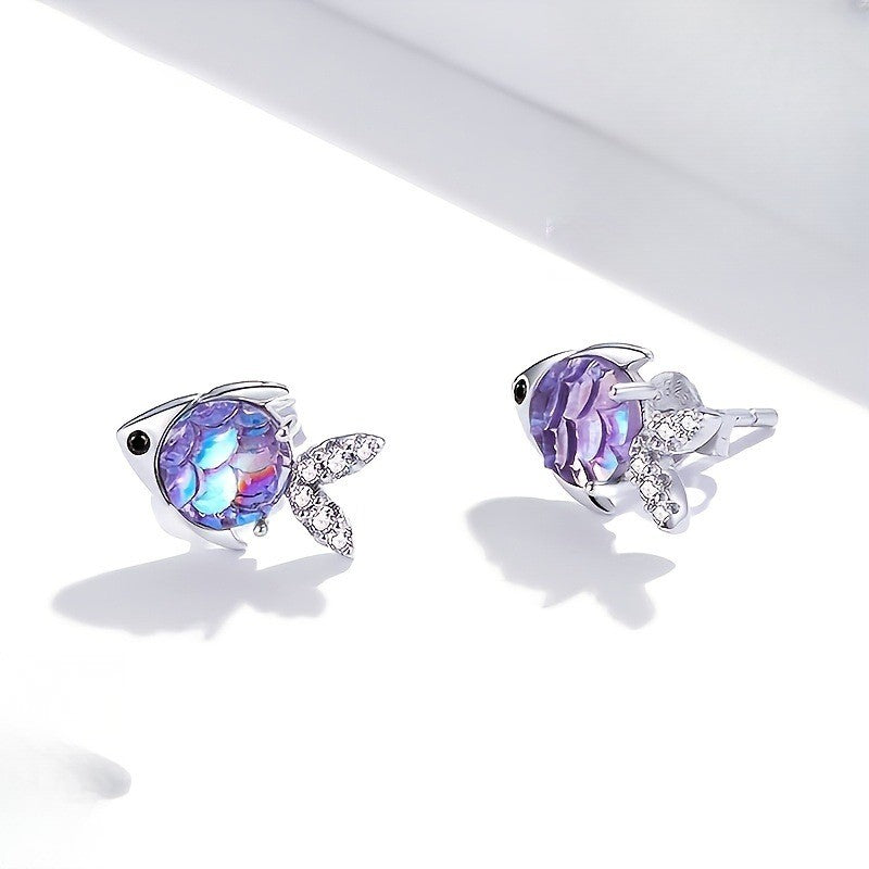 Cute Iridescent Fish Stud Earrings