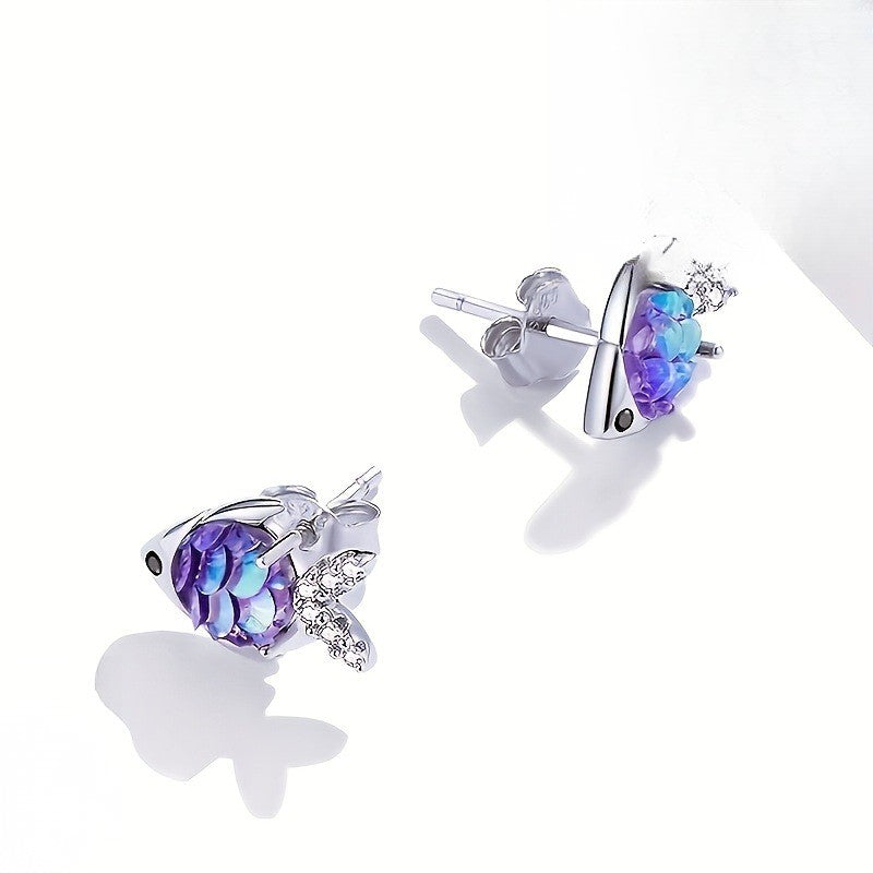 Cute Iridescent Fish Stud Earrings