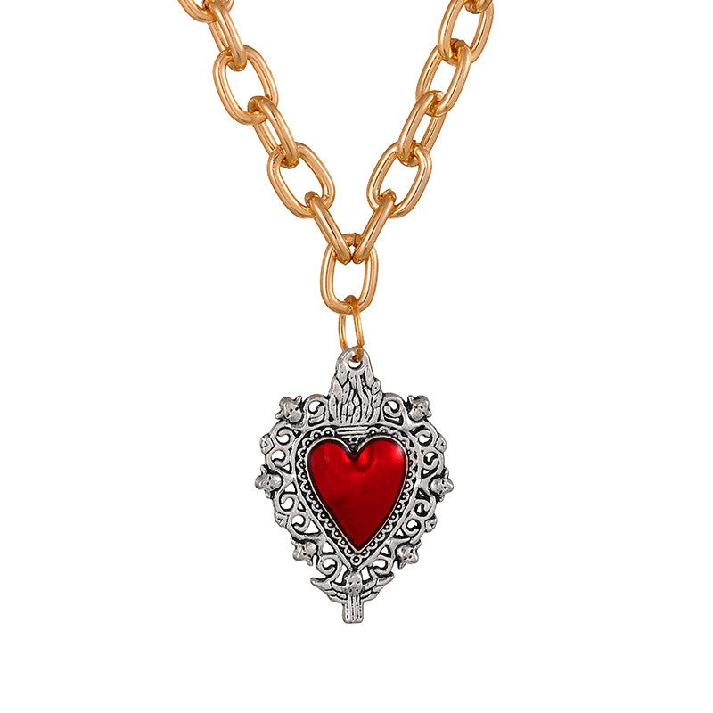 Vintage Sacred Heart & Medal Layered Necklace