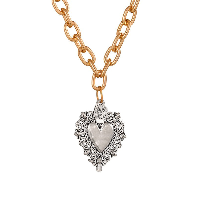 Vintage Sacred Heart & Medal Layered Necklace