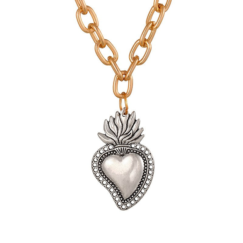 Vintage Sacred Heart & Medal Layered Necklace