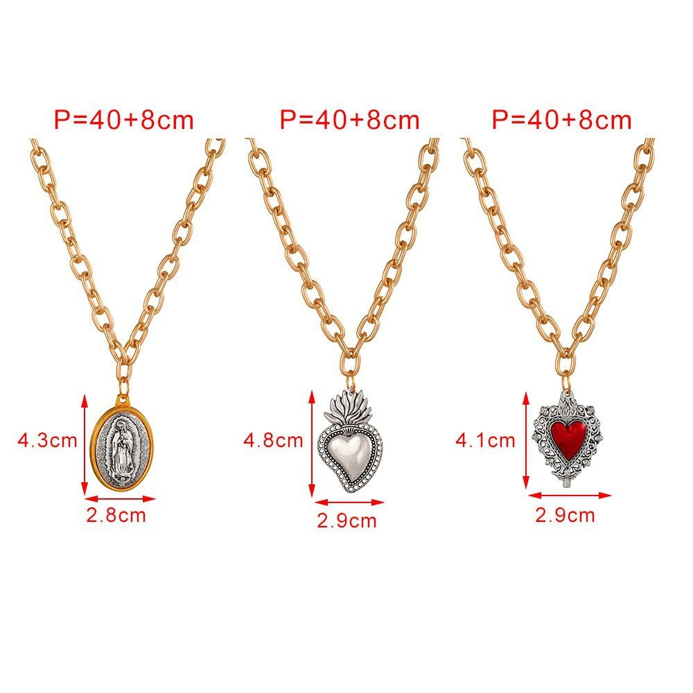 Vintage Sacred Heart & Medal Layered Necklace